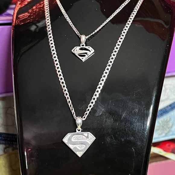 ❤️ LAST Dad & Son Superman Necklace Sterling Sliver stamped 925 - Picture 2 of 2